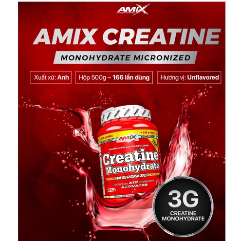 Chính hãng Bột bổ trợ tăng sức mạnh Amix Creatine Monohydrate Powder Chính