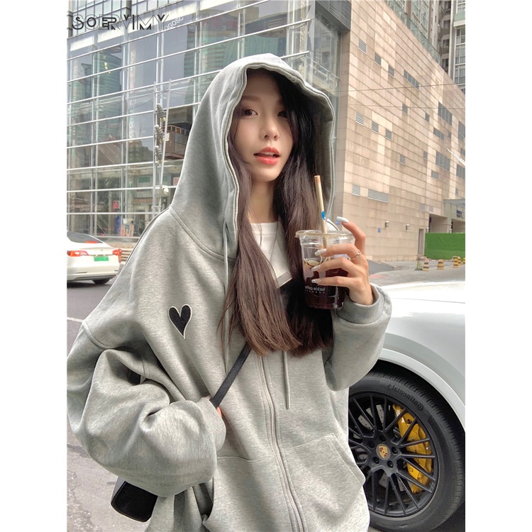 Áo khoác hoodie SOERVIMY WWY2391GWY38Z230919 phối khóa kéo thoải mái thời trang cổ điển cho nữ | BigBuy360 - bigbuy360.vn
