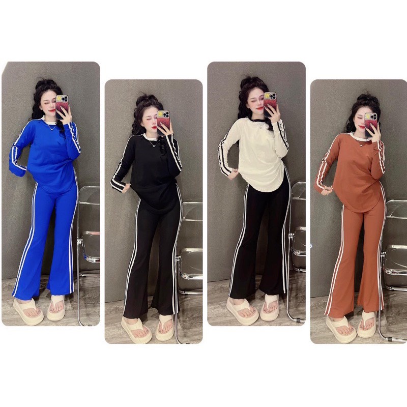 BỘ ÁO TAY DÀI PHỐI SỌC QUẦN PHỐI SỌC ỐNG LOE - ZZ50