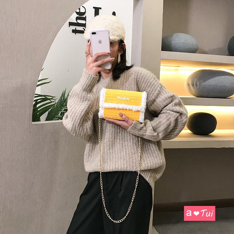 Túi xách tự đan lông xù đeo vai cá tính túi handmade