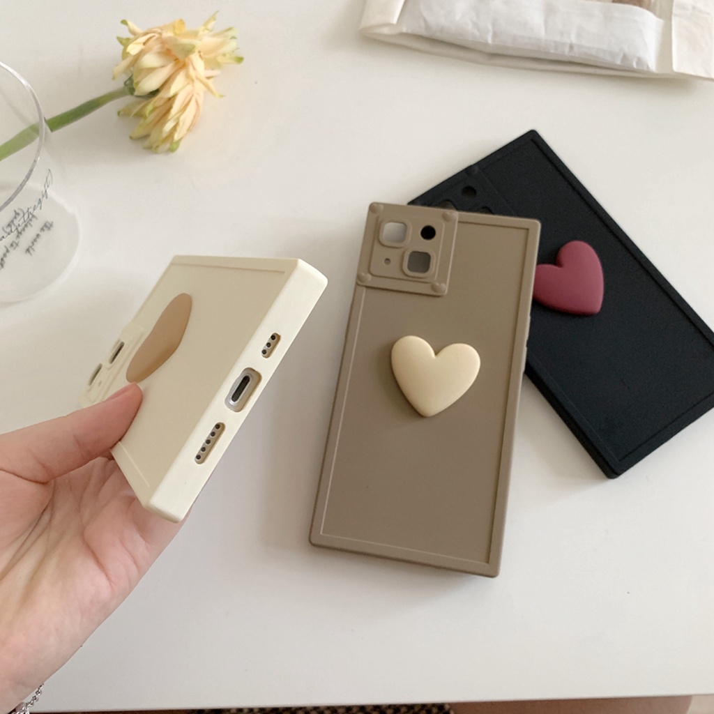 Ốp Điện Thoại Hình Vuông Họa Tiết Trái Tim 3d Màu gradient Cho iphone 14 pro max 14pro 14 13 pro max 12 pro max 11