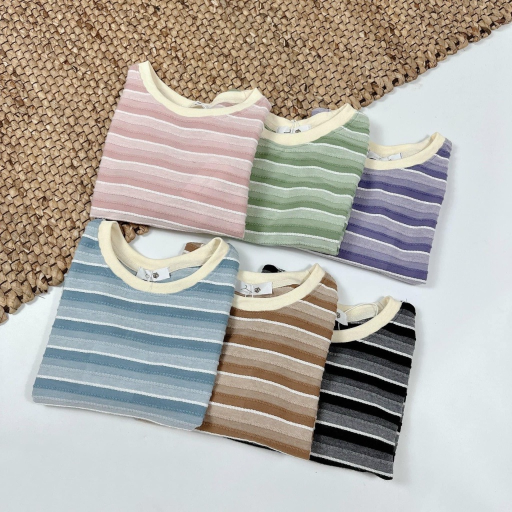 Áo thun croptop nữ tay ngắn cổ tròn kẻ sọc màu sắc hàng Quảng Châu chất cotton, áo phông mùa hè thời trang hàn 702 5