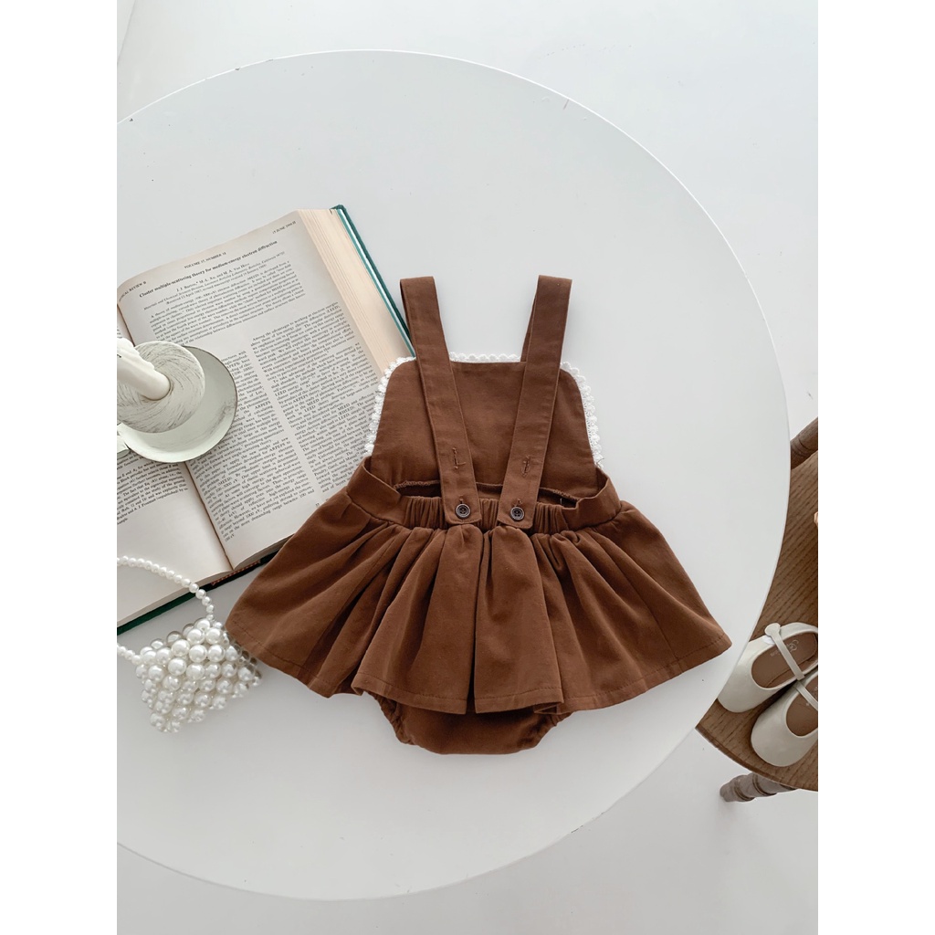 SET ÁO SƠ MI CỔ SEN DÀI TAY MIX VÁY YẾM BODY TÔNG MÀU VINTAGE CHO BÉ GÁI- HÀNG QCCC