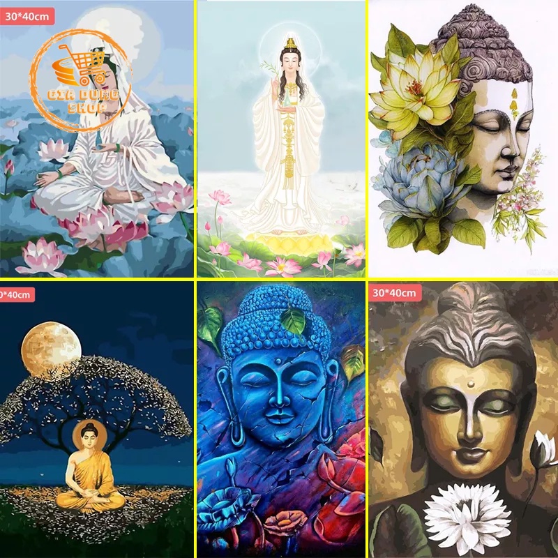 Tranh Đính Đá 5D Tự Hoàn Thành Kích thước 30 x 40Cm - Tranh Đính Đá Phật Dưới Cây  - Tranh Gắn Đá DIY