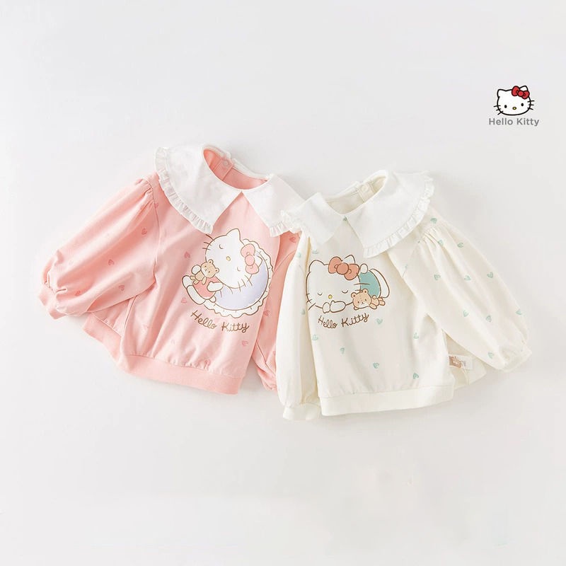 Áo Nỉ Tay Dài Dáng Rộng In Hình Hello Kitty Dễ Thương Thời Trang Xuân Thu Cho Bé Gái hellokitty