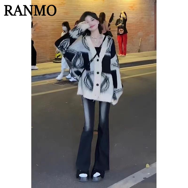 RANMO  cardigan áo khoác cardigan cardigan len cadigan xu hướng phổ biến Phong cách Trendy WXF2391EHQ 38Z230923