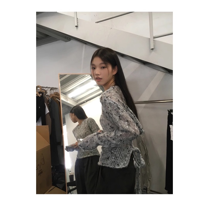 Honypove Áo sweater Dệt Kim Tay Dài Khoét Lỗ Thời Trang Xuân Thu 2023 6vkn