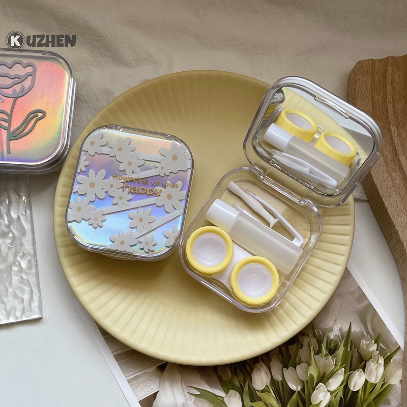 Kuzhen Hộp Đựng Kính Áp Tròng Màu laser Có Gương Làm Đẹp Thích Hợp Khi Đi Du Lịch