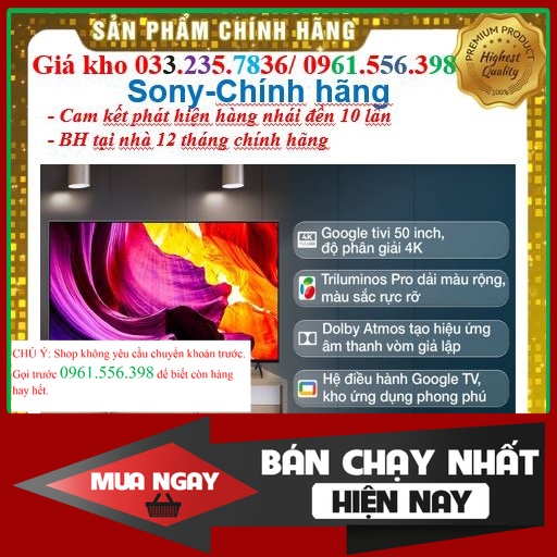 'New' Smart Tivi Sony 50 Inch 4K XR-50X90J &lt; Chính hãng BH:24 tháng tại nhà toàn quốc &gt; - Mới 100%