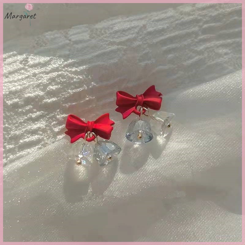 Bông Tai Pha Lê Nơ Đỏ Giáng Sinh Cao Cấp Thời Trang Thu Đông Mới