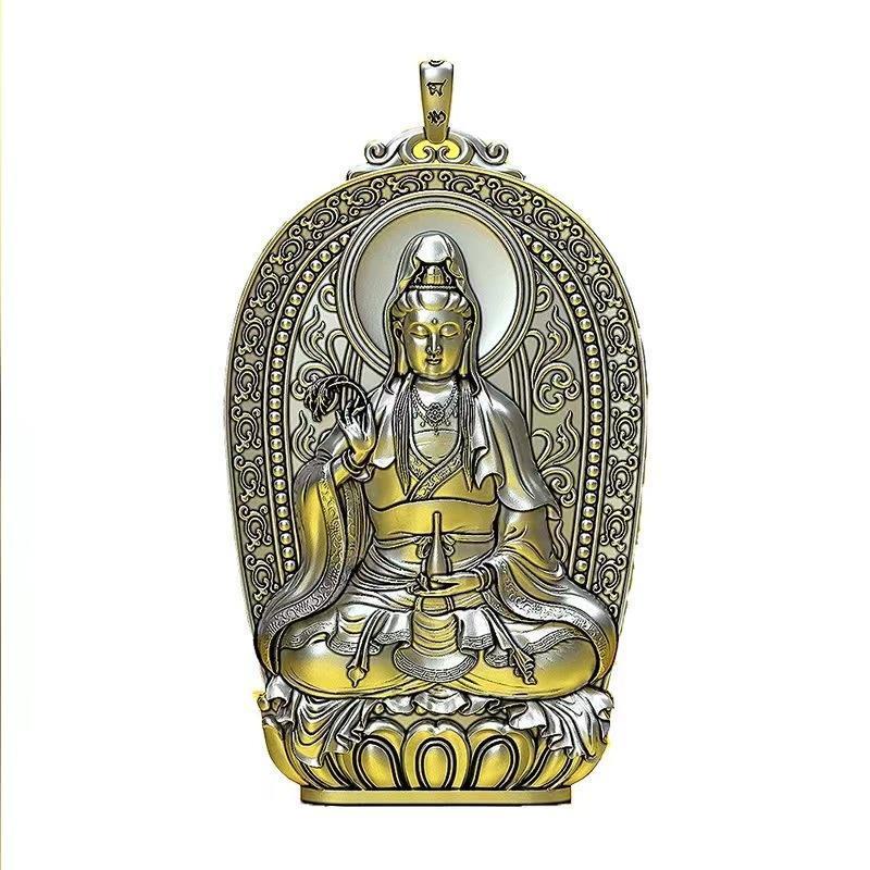 Dây Chuyền Mạ Bạc 999 Mặt Hình Bình Sữa Phật Bằng guanyin Phong Cách Phật Giáo Cho Nam Và Nữ Xiattva 9.25