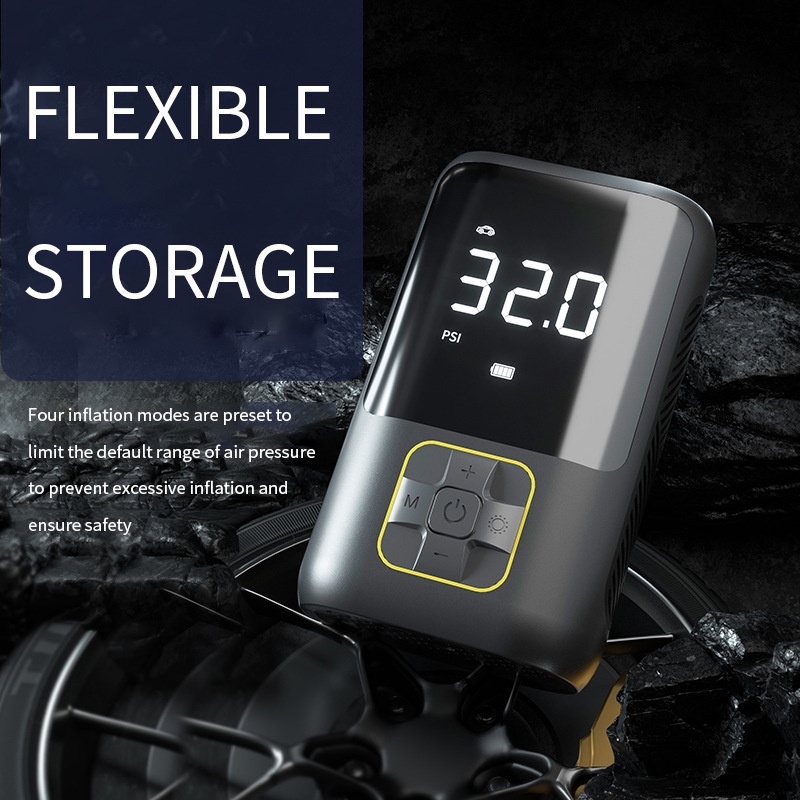 Bơm Lốp Điện Tử Thông Minh Không Dây LAMJAD Màn Hình Led, Máy Bơm Hơi Ô Tô Đa Năng Tự Ngắt Có Sạc Pin