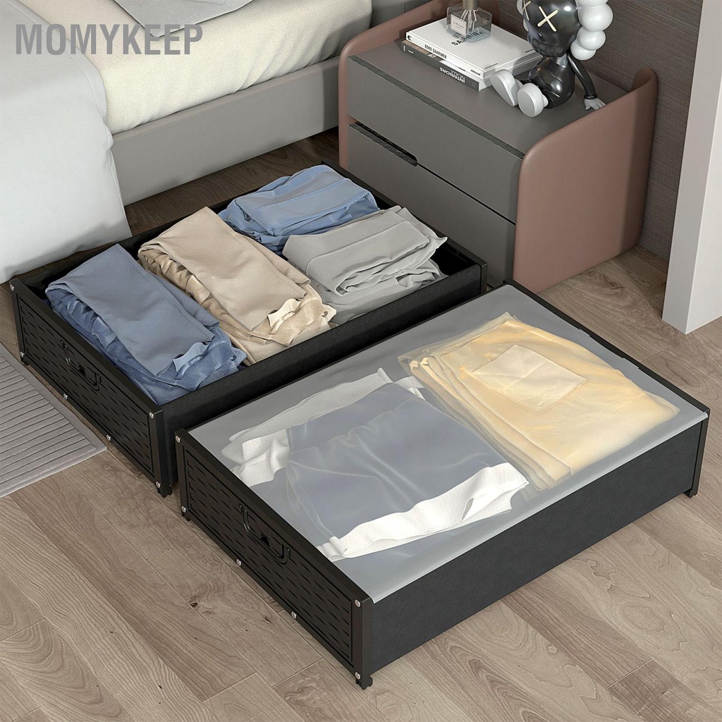 MOMYKEEP Hộp đựng dưới giường có bánh xe quần áo cửa sổ trong suốt cho chăn ga gối đệm Quần