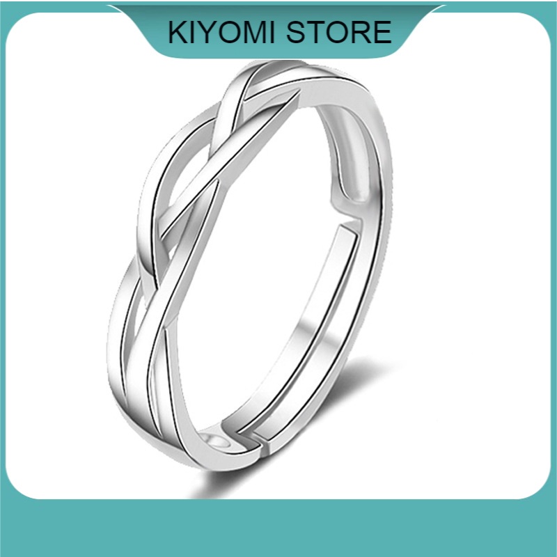 Nhẫn Đính Hôn Bạc Đính Đá Lấp Lánh Dành Cho Cặp Đôi Điều Chỉnh Kích Thước Theo Ngón Tay