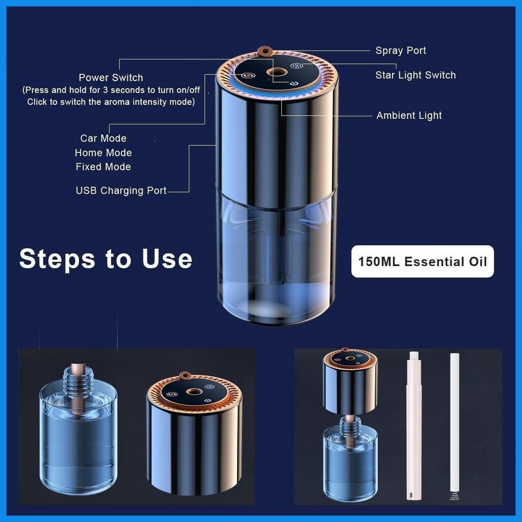 Thông Minh Máy Khuếch Tán Tinh Dầu Làm Mát Không Khí Xe Hơi Cao Cấp Có Đèn Sao alonvn