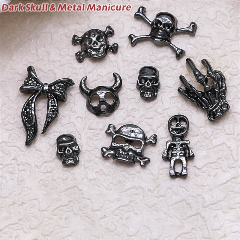 Bộ Xương Móng Tay Màu Đen Đính Kim Cương Giả Dùng Trang Trí Tiệc halloween