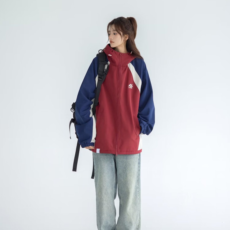 YOUTANG Áo Khoác Thể Thao Dáng Rộng Chống Gió Màu Sắc Tương Phản Chống Nước Phong Cách retro Mỹ Mùa Thu Cho Nam Và Nữ