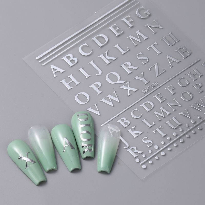 Sticker 3D | Chữ Cái Lớn Vàng Bạc | Hình Dán Móng Tay SWT030