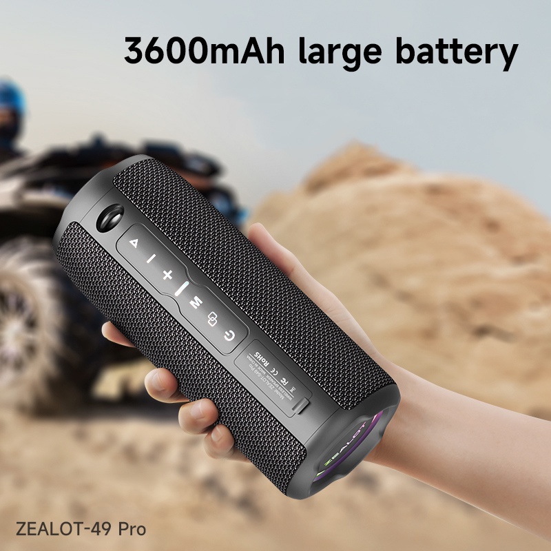 Zanzealot Loa bluetooth 5.2 / 3600mah Không Dây Hỗ Trợ Thẻ tf / Điều Khiển Đèn led s49 pro