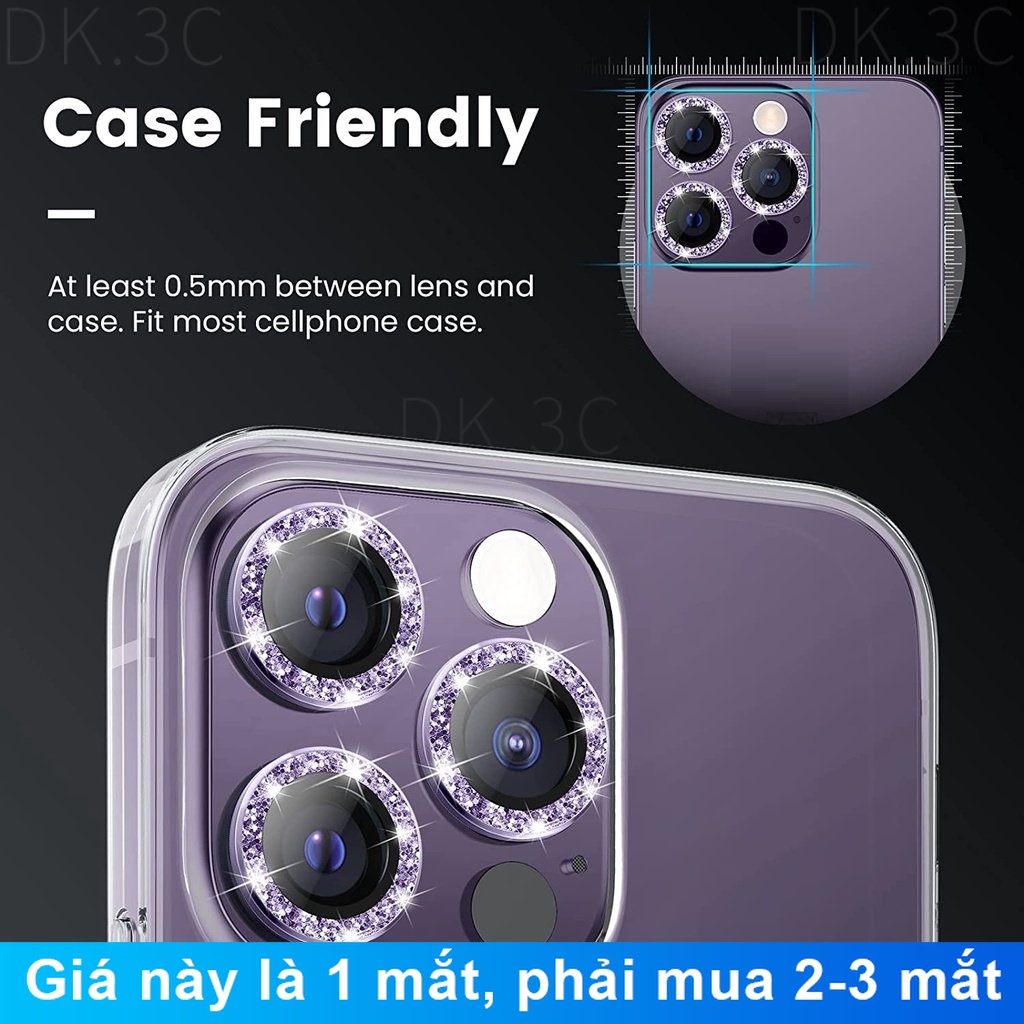 Nắp đính đá bảo vệ camera sau thích hợp cho iPhone 11 12 13 14 15 Pro Max Mini / 14 15 Plus