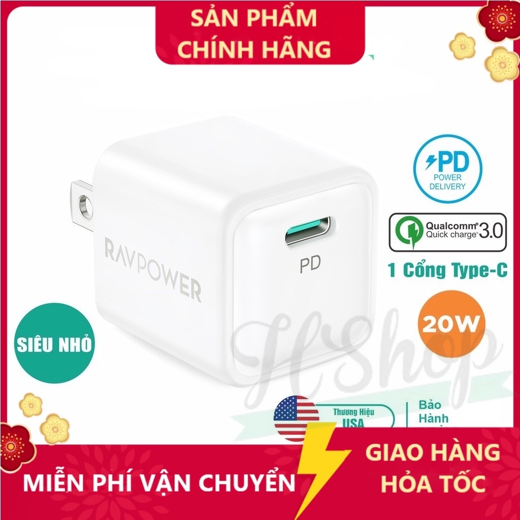 [ Không hộp ] Củ Sạc Nhanh Siêu Nhỏ RAVPower RP-PC150 USB Type C PD 20W PD/PPS/QC