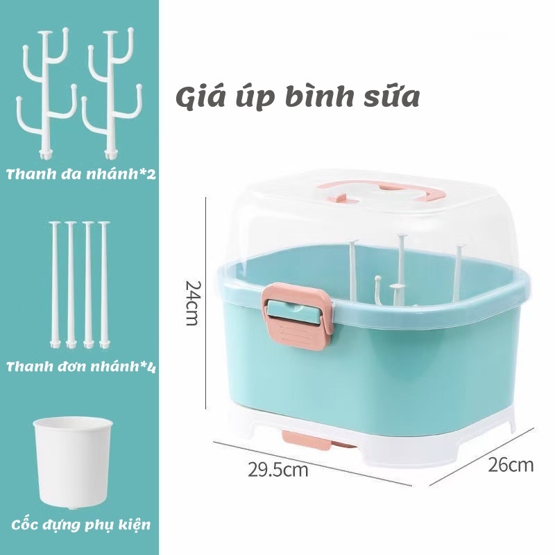 Giá úp bình sữa có nắp cao cấp và lỗ thoáng khí mẫu mới, thoát nước khô ráo shop uni baby