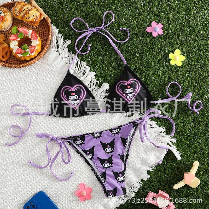 Kuromi Bộ bikini Màu Tím Phong Cách Thời Trang Kỳ Nghỉ 2023 Dành Cho Nữ