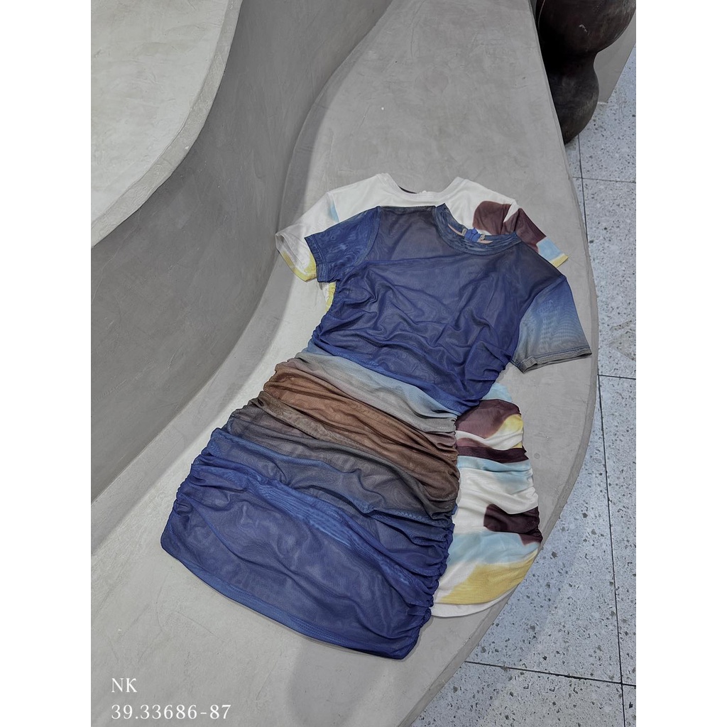 Đầm body lưới loang nhúng eo y2k