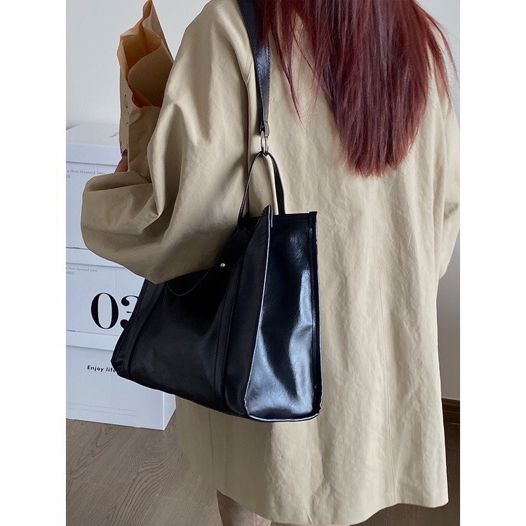 Túi tote đeo vai nữ da mềm hai màu mã mới t164 TIEMGIAYYEN3