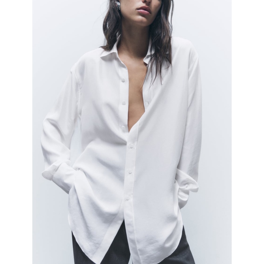 Zara Áo Sơ Mi Lụa satin Dáng Rộng Thời Trang Mùa Thu Thanh Lịch 8240104