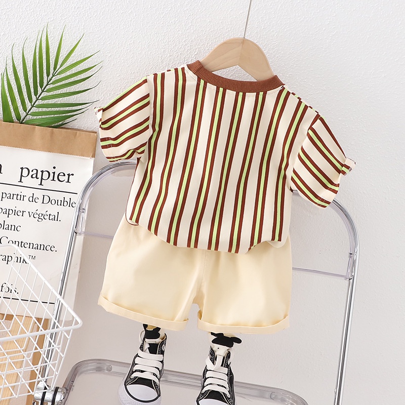 Dễ Thương Bộ Áo Thun Ngắn Tay Kẻ Sọc + Quần short Thời Trang Mùa Hè Cho Bé