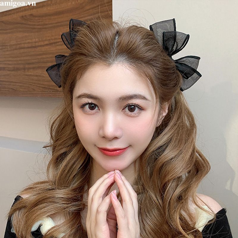 Kẹp Tóc Nơ Lưới Ba Chiều Phong Cách lolita Dành Cho Nữ