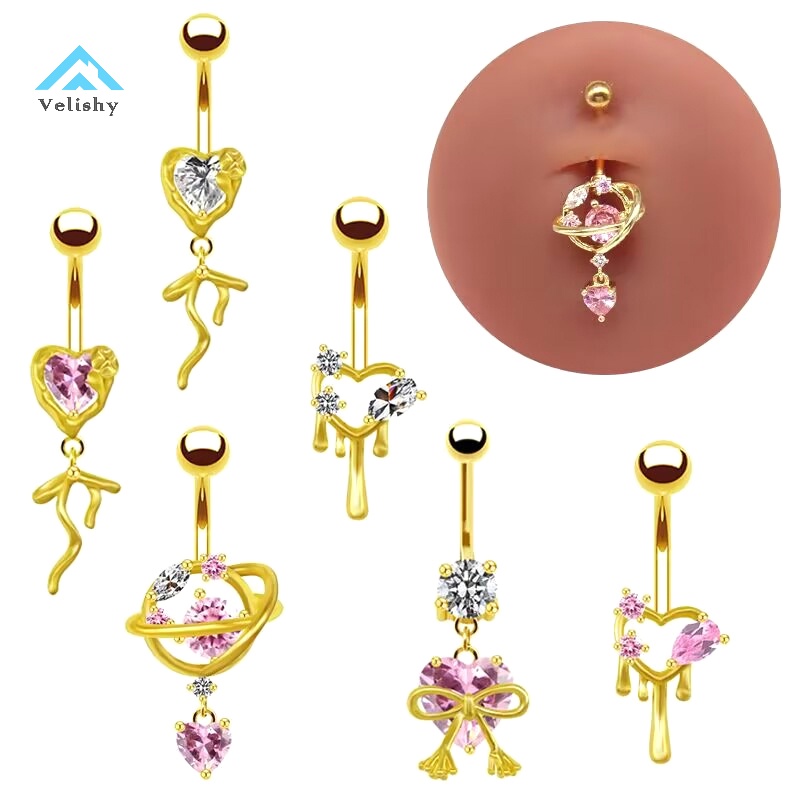 Khuyên Rốn Hình Trái Tim Bằng Thép Không Gỉ Đính Đá zircon Thời Trang Cho Nữ