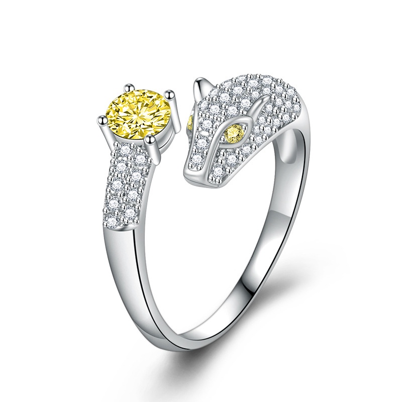 Nhẫn Hở Hình Đầu Báo Đính Đá zircon Phong Cách Âu Mỹ Độc Đáo Thời Trang Cho Nam Và Nữ
