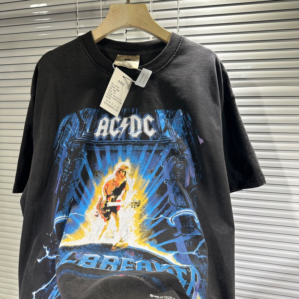 IQJM crazy rock cool portrait slogan printed short sleeve American high street retro tube woven loose T-shirt for men and women