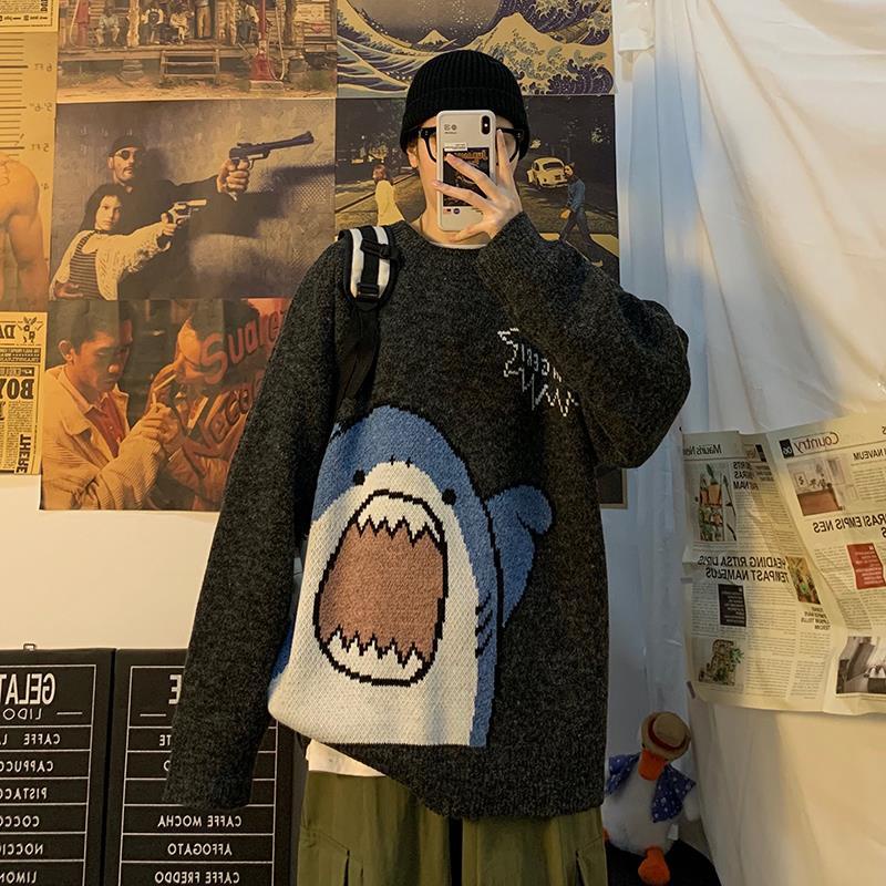 Áo sweater Dày Dặn Cổ Tròn Dáng Rộng In Hình Phong Cách Hàn Quốc Thời Trang Thu Đông Cho Nam