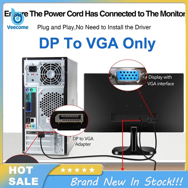Veecome Dây Cáp Chuyển Đổi Cổng Hdmi Sang vga 1080p 60hz Cho Màn Hình Máy Chiếu laptop