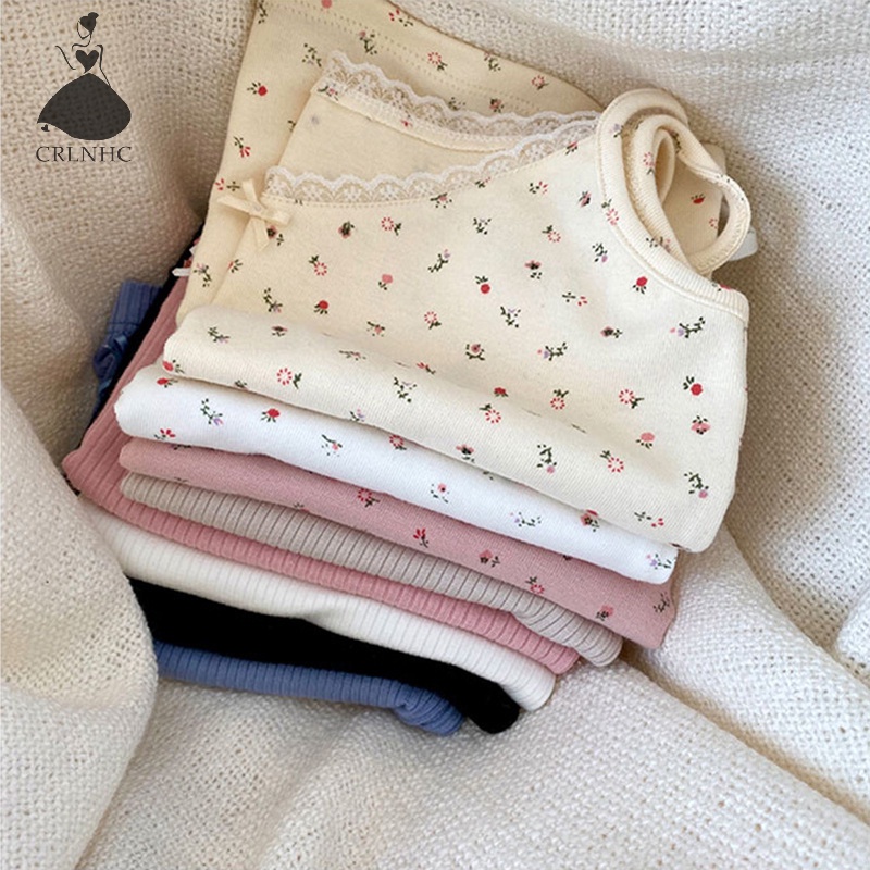 CRLNHC Áo Hai Dây Phối Ren Hoa Ngọt Ngào Thời Trang Mùa Hè Cho Nữ