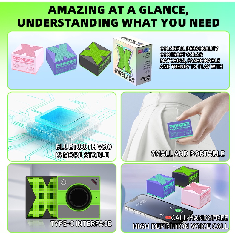 Sprise Loa bluetooth x1 Âm Thanh hifi Hình Vuông Nhiều Màu Sắc Trong Nhà Và Ngoài Trời