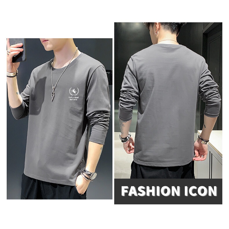 Áo Thun Tay Dài Cổ Tròn Dáng Rộng Thời Trang Phong Cách Hàn Quốc Cho Nam