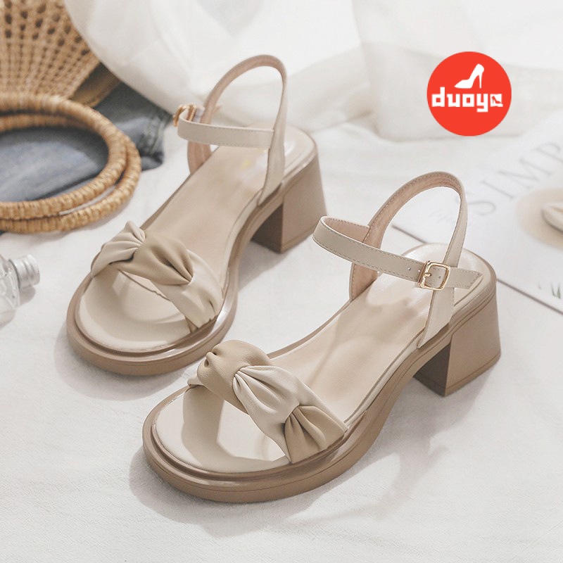 Duoya Tóc Thẳng ~  Giày Cao Gót Sandal Đế Dày Thời Trang Dễ Phối Đồ Cho Nữ Miễn Phí Vận Chuyển