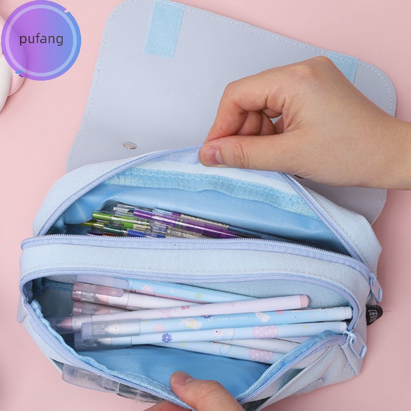 Pufang Túi Đựng Bút Hai Lớp Sức Chứa Lớn In Hình Mèo Dễ Thương Cho Nữ vn