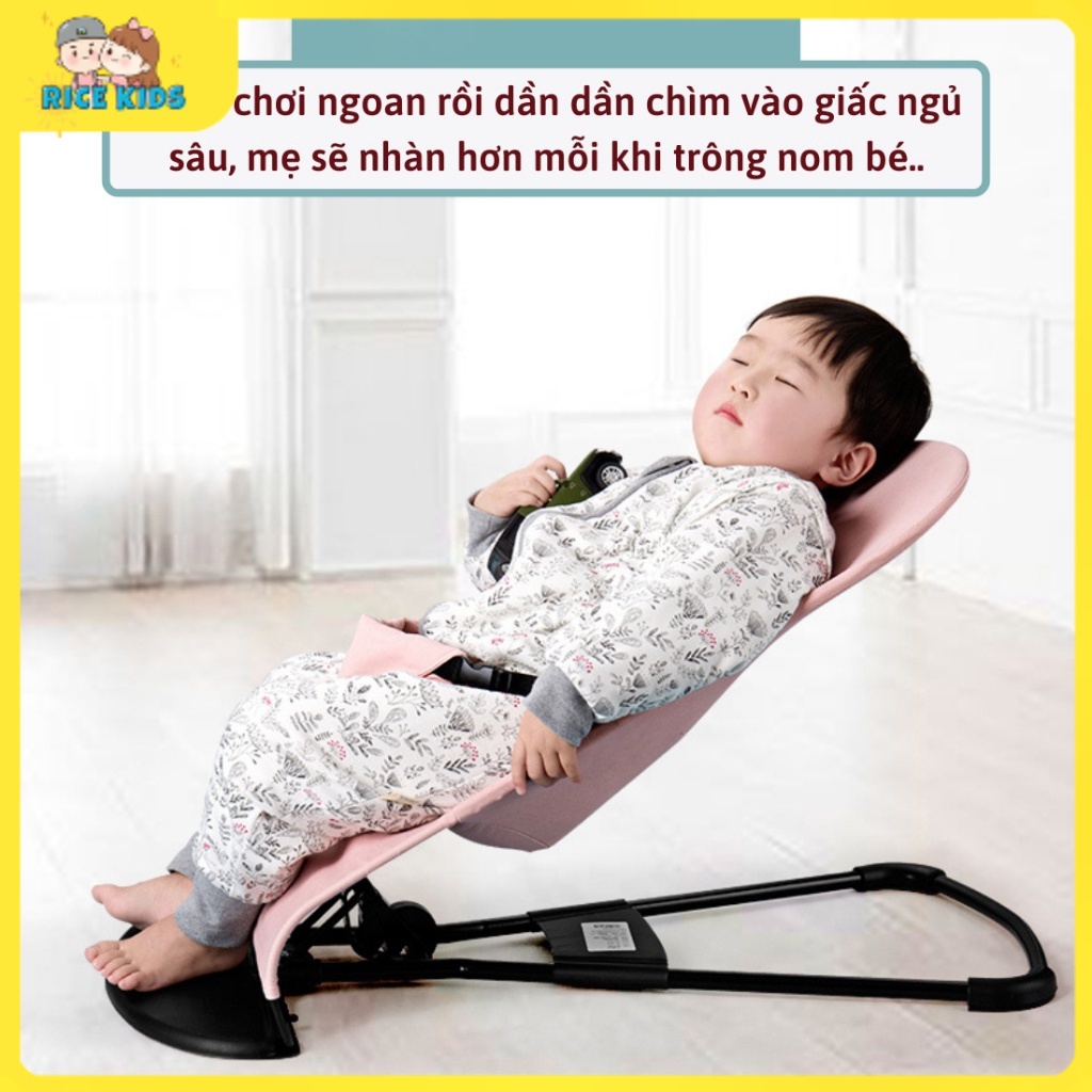 Ghế nhún rung chống võng lưng Ricekids cho trẻ sơ sinh từ 2 tháng đa năng cho bé, chất liệu cotton thoáng mát an toàn