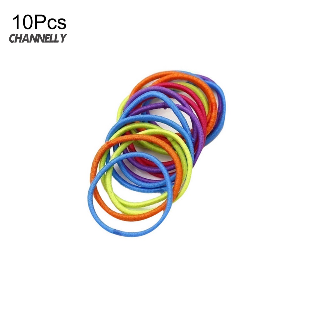 Set 10 Dây Buộc Tóc Co Giãn Màu Trơn Đơn Giản Cho Bé Gái Giá Đỡ