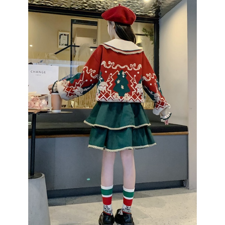 Bộ Áo Váy Hai Món Phối Lông Phong Cách Giáng Sinh Và Năm Mới Cho Bé Gái