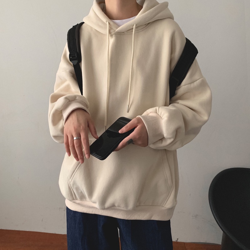 Áo hoodie dài tay nam màu trơn phong cách Hàn Quốc size lớn