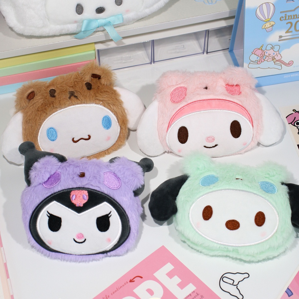 Sanrio Ví Đựng Tiền Xu / Thẻ / Tai Nghe Bằng Lông Nhung Hoạ Tiết Hoạt Hình Xinh Xắn