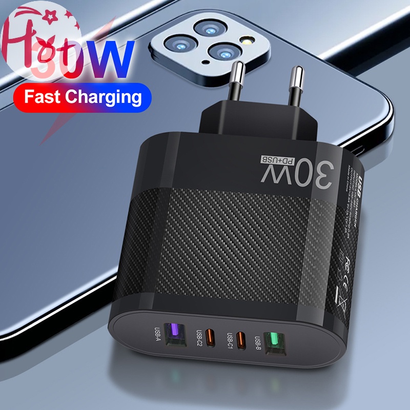 Jr Đầu Sạc Nhanh usb 30w 4 Cổng type c Cho iphone 14 13 pro xiaomi samsung oneplus qc 5.0