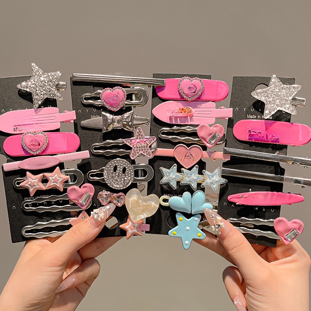 Set 7 Kẹp Tóc Ngôi Sao Bằng Kim Loại Màu Hồng Ngọt Ngào Cho Bé Gái