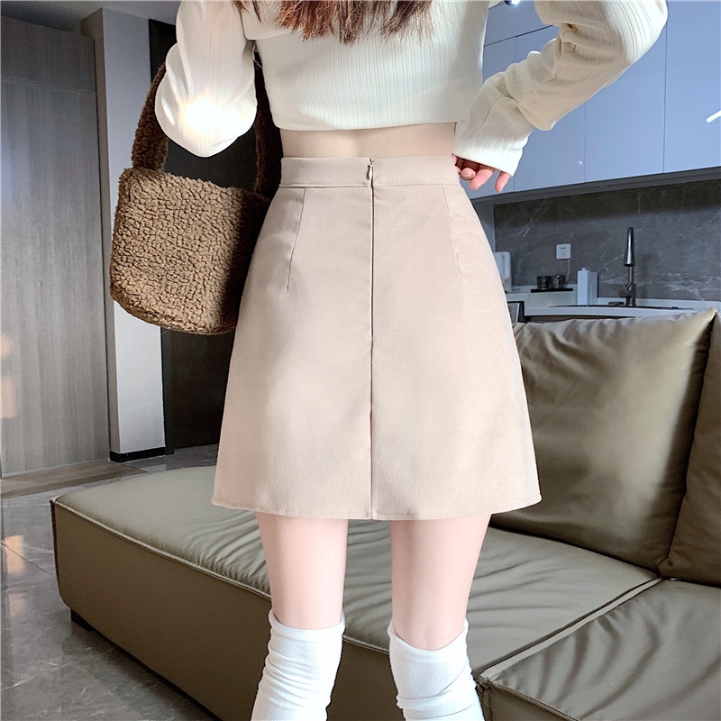 Xj-quần Váy Chữ A Lưng Cao Xẻ Tà Ôm Dáng Mùa Thu Đông Phong Cách Hàn Quốc Cho Nữ